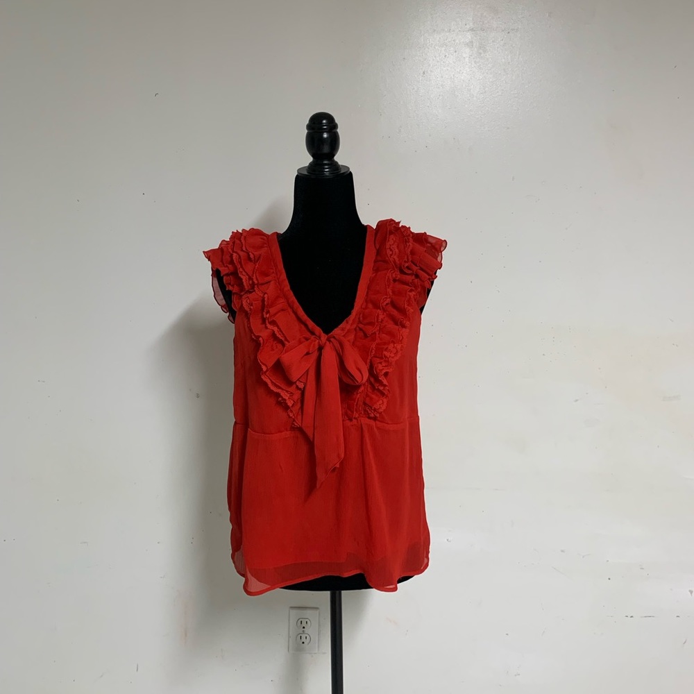 H&M Red Ruffle Tie blouse - Picture 3 of 3